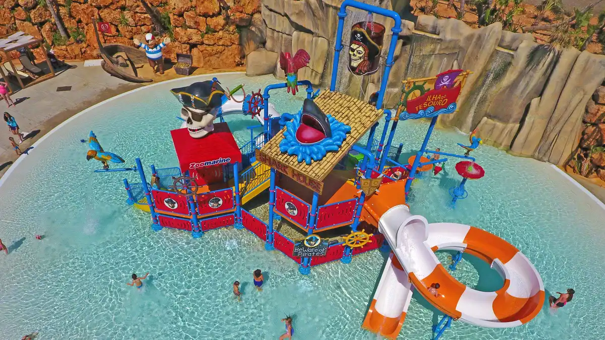 Wave pool and water slides at Zoomarine Algarve near Guia outside Albufeira, one of the best things to do in Albufeira, Algarve with kids